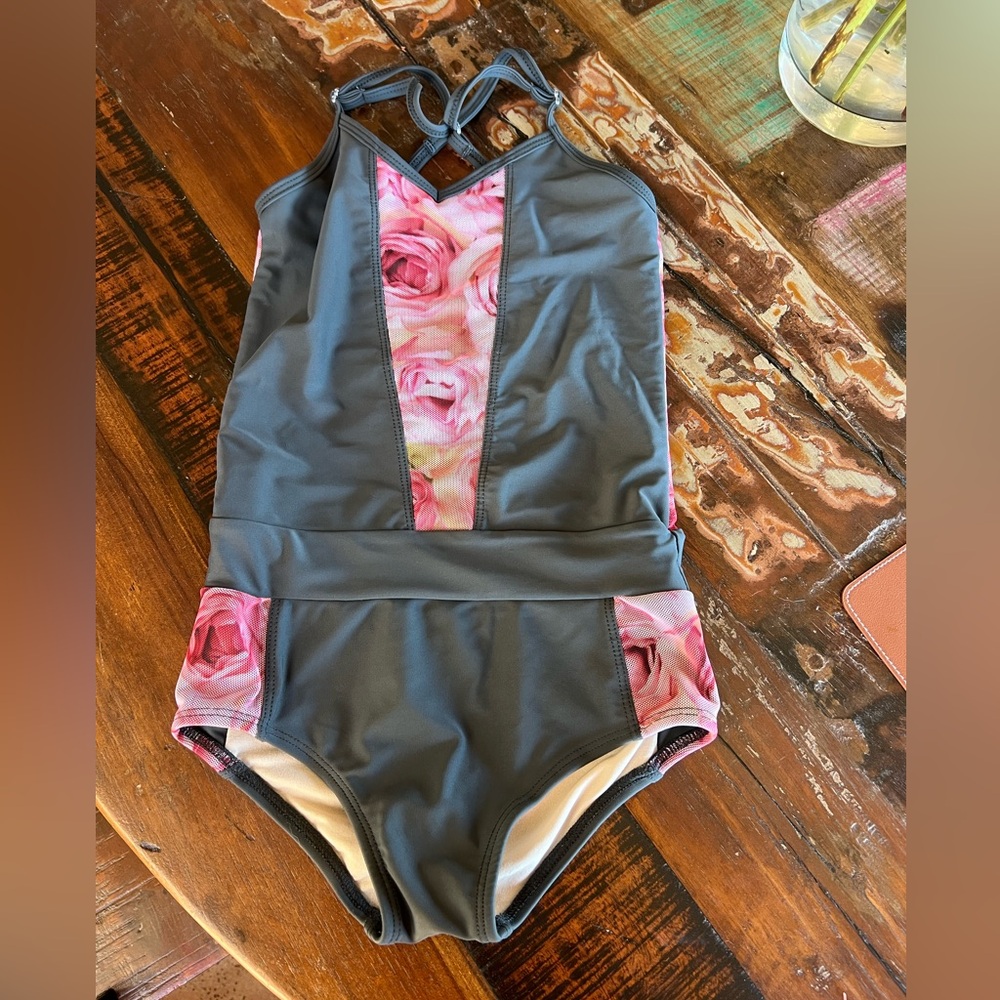 Sadie Jane CM Pink Rose Mesh & Grey Leotard